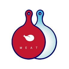 Roem Design 藍色版 雙面圓形上菜砧板 肉紅色, 魚線條藍色, 1個