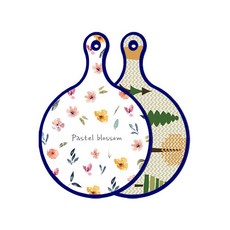 ROEM DESIGN Blue Edition 雙面圓形上菜板/砧板 粉彩花卉圖案, 森林圖案1, 1個