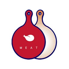 Roem Design 藍色版 雙面圓形上菜砧板 肉紅色, 白菜線條橘, 1個