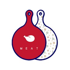 Roem Design 藍色版 雙面圓形上菜砧板 肉紅色, Happy四角圖案, 1個