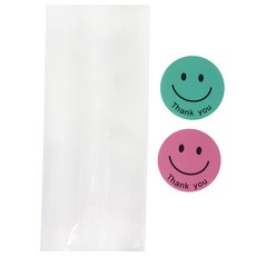 Hwangssinaedosirak 透明M號袋 50入 + 微笑圓形貼紙 老師請享用 粉紅色 25入 + 薄荷綠 25入, 1套