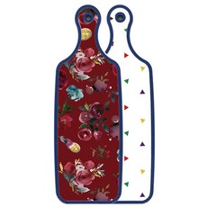 Roem Design 藍色版 雙面託盤砧板 三角點, 紫色花卉藝術圖案, 1個