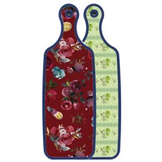 Roem Design 藍色版雙面砧板 綠玫瑰, 紫紅色花卉圖案, 1個