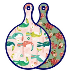 Roem Design 藍色版 雙面圓形上菜砧板 八哥鳥粉, 香菸色玫瑰, 1個
