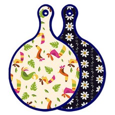 ROEM DESIGN 藍色版 雙面圓形上菜砧板 八哥鳥淡黃色, 經典花卉, 1個