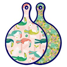 Roem Design 藍色版 雙面圓形上菜砧板 八哥鳥粉, 青綠玫瑰藤, 1個