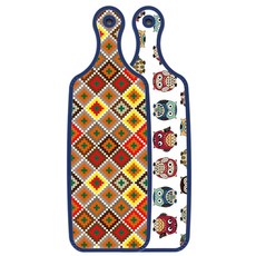 Loem Design 藍色版雙面砧板 可愛貓頭鷹, 格紋線條菱形, 1個