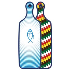 ROEM DESIGN 藍色版 雙面砧板 5色鑽石圖案, 魚線條藍色, 1個