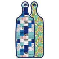 Roem Design 藍色版 雙面上菜砧板 藍綠色玫瑰藤, 藍色格紋, 1個