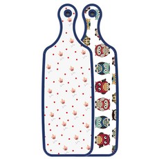 로엠디자인 블루에디션 양면 서빙 도마 Cute부엉이, 홍황색플라워, 1개