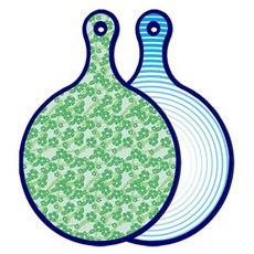 Roem Design 藍色版 雙面設計圓形上菜砧板 綠色鳳仙花, 魚紋線條藍, 1個