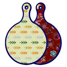 Roem Design 藍色版 雙面設計圓形上菜砧板 松木梔子色, 紫色花卉藝術圖案, 1個