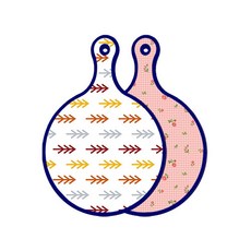 로엠디자인 블루에디션 양면 원형 서빙 도마 소나무화이트, 핑크플라워체크, 1개