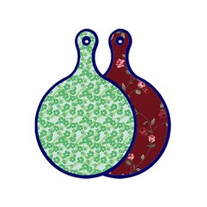 ROEM DESIGN 藍色版雙面圓形上菜砧板 綠色鳳仙花, 玫瑰紅色, 1個