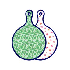 Loem Design 藍色版 雙面圓形上菜砧板 綠色鳳仙花, 淡粉紅色Love, 1個