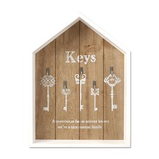 J&C 鑰匙保管箱 房子 5孔 棕色+名牌鑰匙圈 5入+壁掛式圖釘 2入, 1套, 棕色