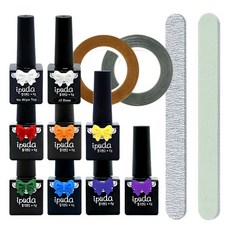 IPUDA 凝膠拋光凝膠漂亮彩虹色凝膠套組, 9種凝膠+2種線帶+文件+緩衝液, 1套