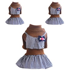 댕댕이 반려동물 체크 스웨터 스커트 3p, 브라운
