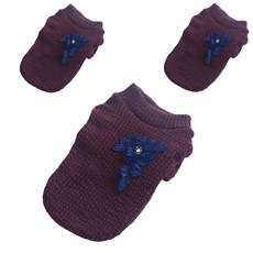 狗狗寵物花朵胸花運動衫3件組, 酒紅色