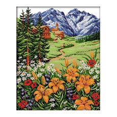 ZKF十字繡DIY套組春天雪山, 混色, 1套