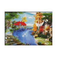 ZKF十字繡DIY套組湖畔紅樓, 混色, 1套