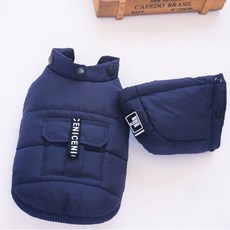 寵物冬季可拆帽鋪棉背心, 海軍