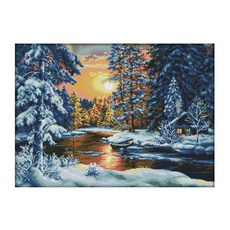 ZKF 十字繡 DIY 套組雪落落日, 1套, 混色