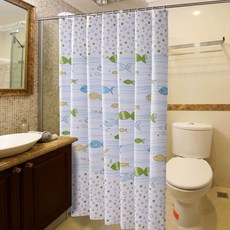 스토어33 물고기 샤워커튼 80 x 180 cm + 고리링, 1세트, 멀티(혼합)컬러