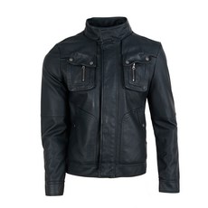 Well Spring 男款口袋可拆中領長袖皮革外套 MCOWS7032