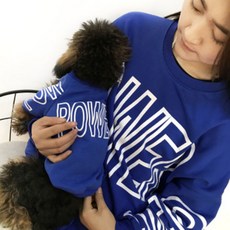 POWER 字母長袖狗狗主人情侶裝, 藍色