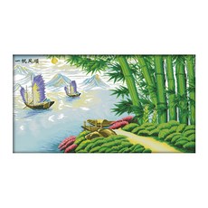 ZKF 十字繡DIY套組 竹子 船 11 步步高升, 混合色, 1套