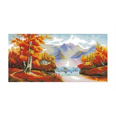 ZKF 十字繡 DIY套組 金色秋日風景 2, 混合顏色, 1套