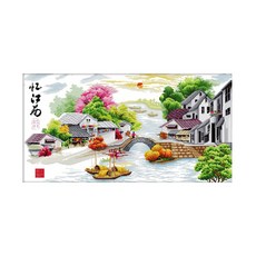 ZKF 十字繡 DIY 套組 夢幻濱江村, 混色, 1套