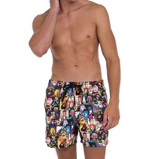 69SLAM 男款鬆緊腰綁帶人臉圖案衝浪短褲