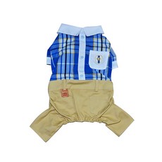 DM I LOVE PET 格紋襯衫棉褲, 藍色