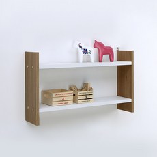 ArAmA 雙層壁掛式收納置物架, 橡木 + 白色