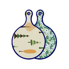 藍色版雙面圓形砧板 森林圖案2, 花朵灰色, 1個