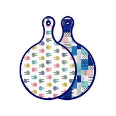 Roem Design Blue Edition 雙面設計圓形上菜砧板 兔子, 藍色格紋, 1個