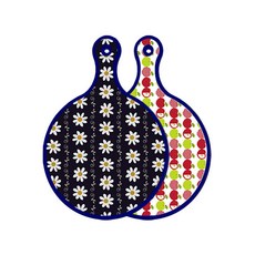 Roem Design 藍色版 雙面圓形上菜砧板 經典花卉, 蘋果白, 1個