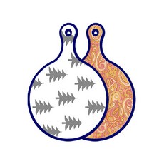 Roem Design 藍色版雙面圓形上菜砧板 森林圖案3, 紅黃色線條藝術, 1個