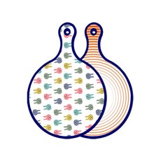 Roem Design Blue Edition 雙面設計圓形上菜砧板 兔子, 白菜線條橘色, 1個