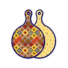 Roem Design藍色版雙面圓形上菜砧板 格紋線條鑽石, 梔子花格紋, 1個