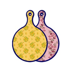 Roem Design 藍色版 雙面圓形上菜砧板 橘色藤蔓玫瑰, 櫻桃花, 1個