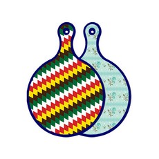 Roem Design 藍色版雙面圓形上菜砧板 5色鑽石圖案, 玉色玫瑰, 1個