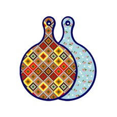 Roem Design藍色版雙面圓形上菜砧板 格紋線條鑽石, 天藍色櫻桃, 1個