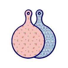 ROEM DESIGN 藍色版 雙面設計圓形上菜板 粉紅花朵格紋, 藍色磁磚, 1個