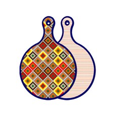 Roem Design藍色版雙面圓形上菜砧板 格紋線條鑽石, 朱紅線條, 1個