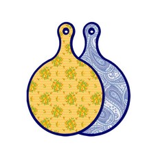 Roem Design 藍色版 雙面圓形上菜砧板 橘藤玫瑰, 藍白色線條藝術, 1個