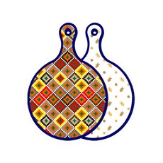 Roem Design藍色版雙面圓形上菜砧板 格紋線條鑽石, 餅乾, 1個