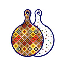 Roem Design藍色版雙面圓形上菜砧板 格紋線條鑽石, 配色圓形, 1個